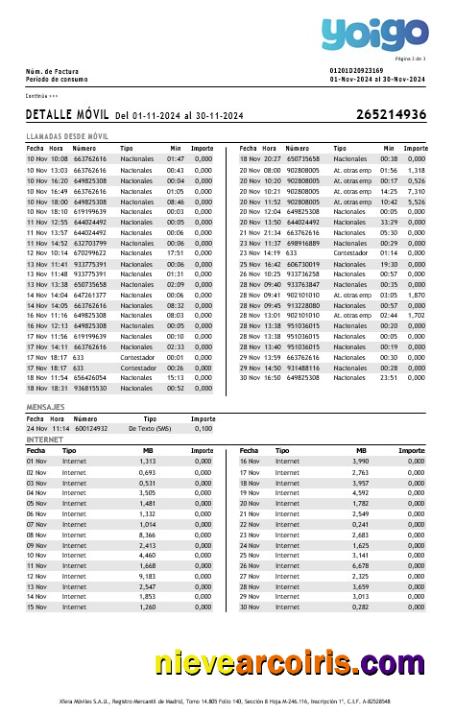 Spain Yoigo internet business utility bill, 3 page